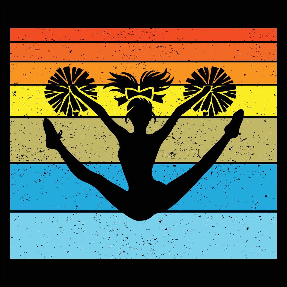 Cheerleading Silhouette with Retro Sunset vector