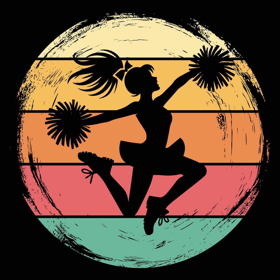Cheerleader in Silhouette with Sunset and Retro Design vector
