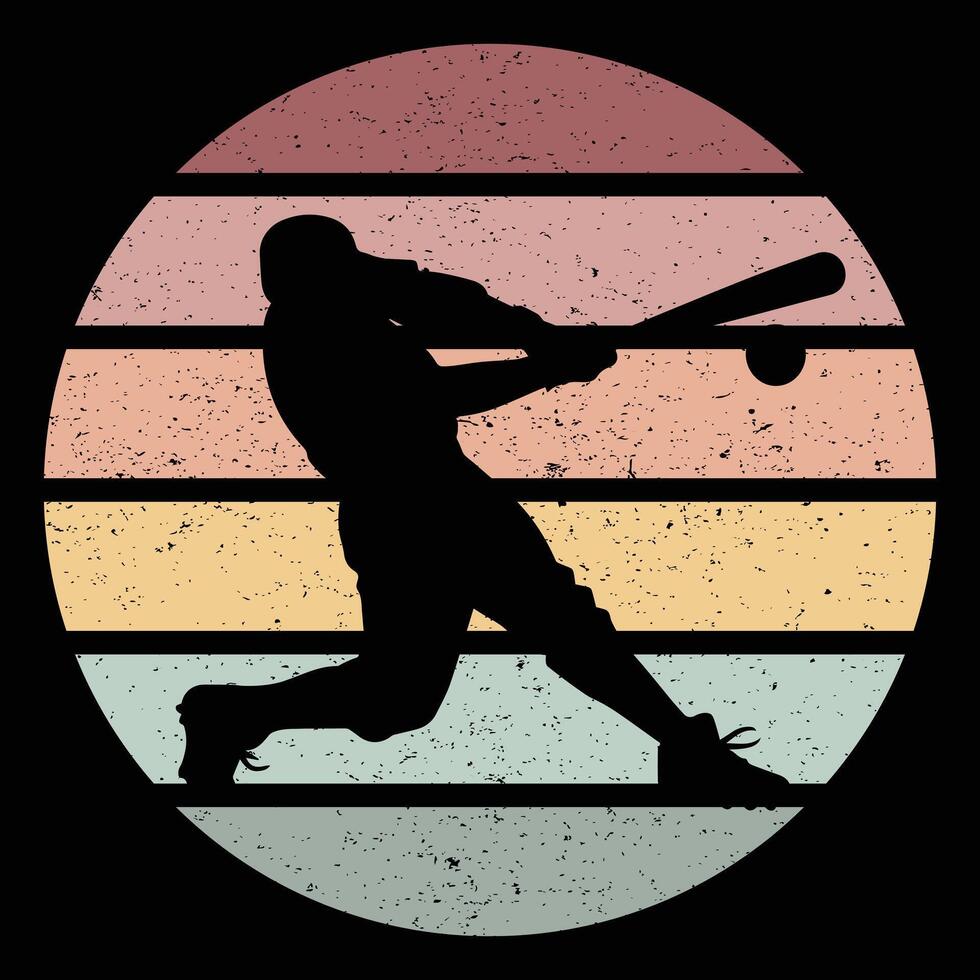 Baseball Silhouette in Retro Sunset Art vector