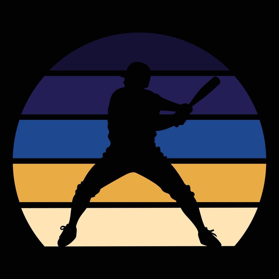 Retro Sunset Baseball Silhouette and Sport Design vector