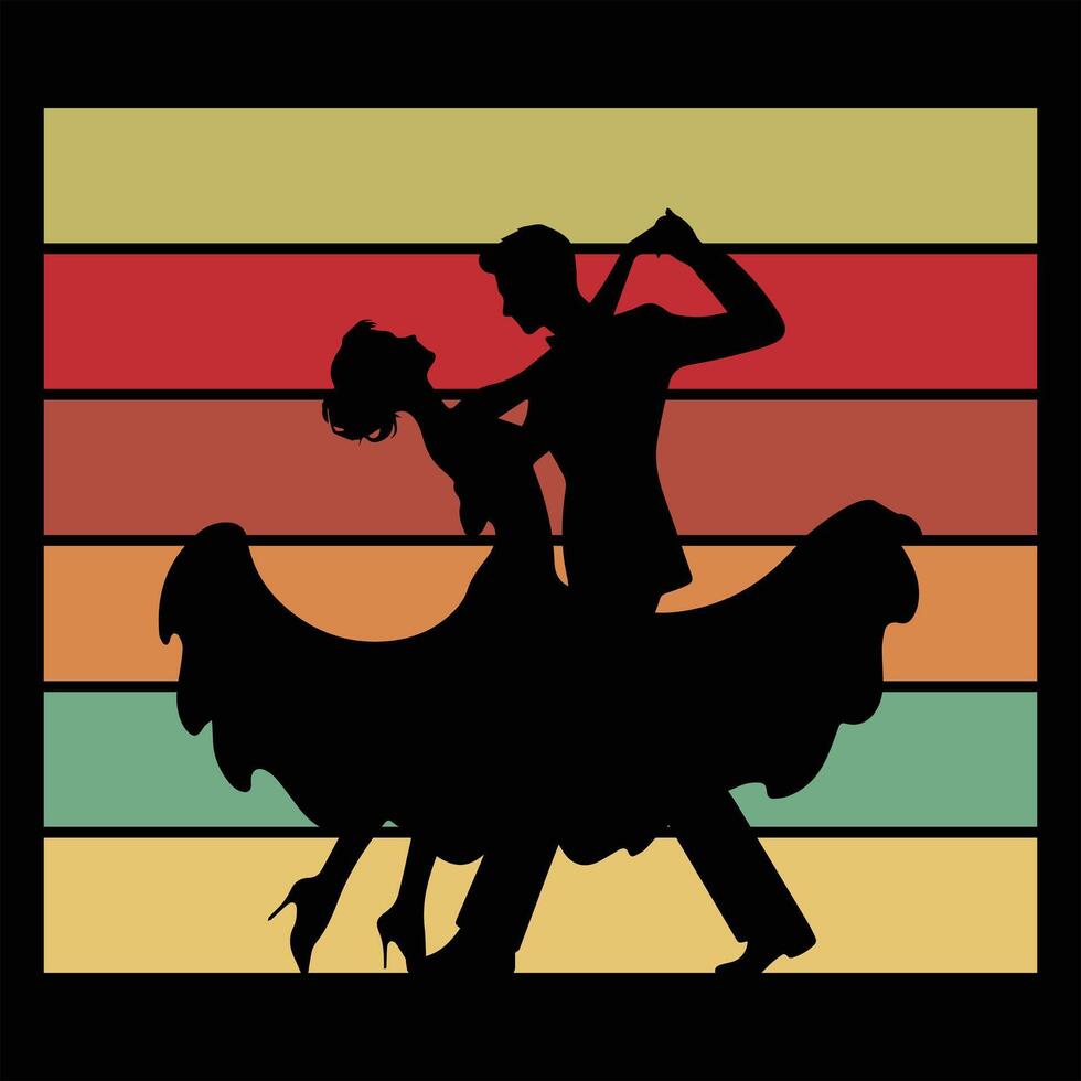 Romantic Couple in Silhouette with Retro Sunset vector
