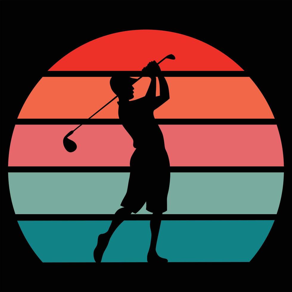Golf Silhouette with Sunset and Retro Vibe vector
