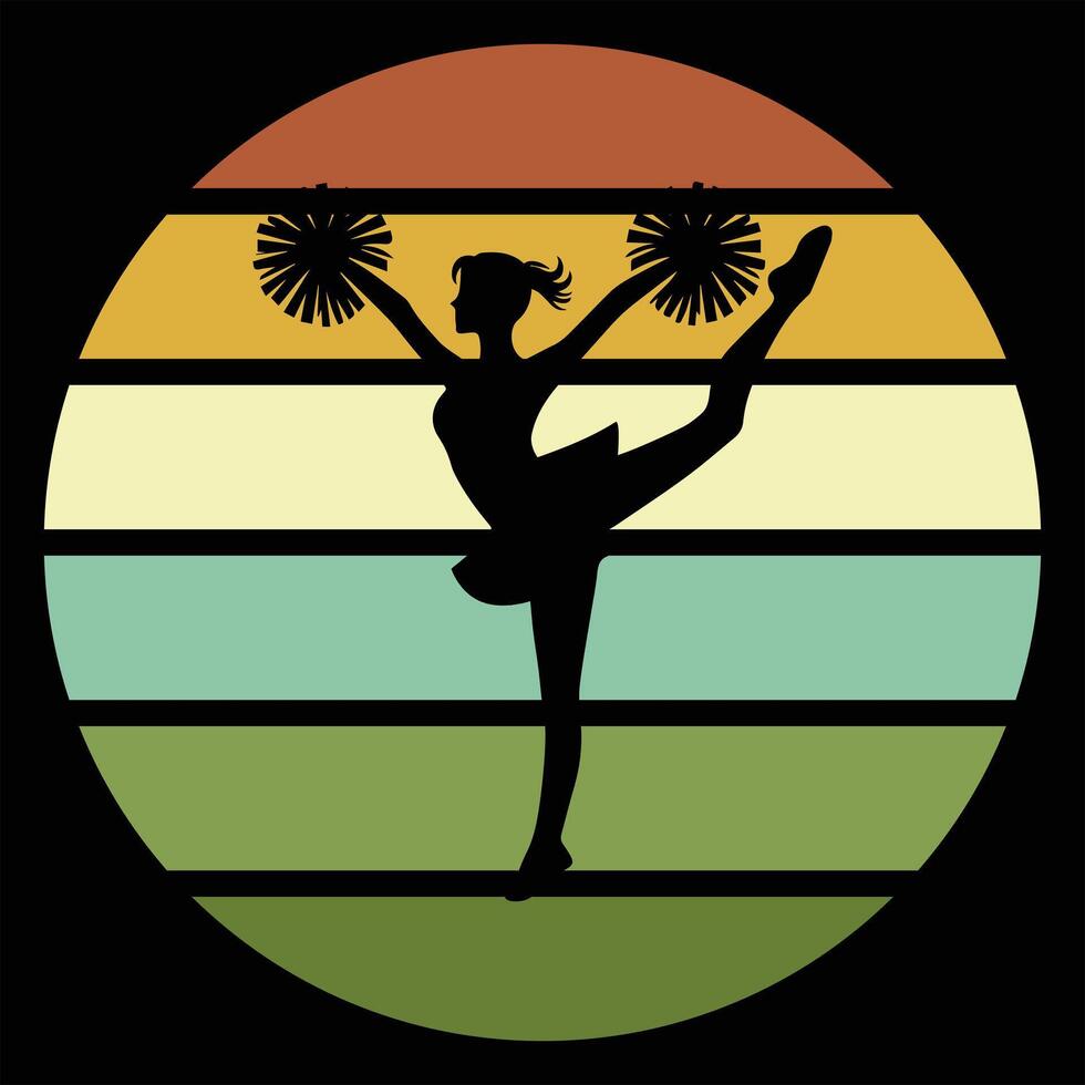 Retro Cheerleading Silhouette and Vintage Sunset Background vector