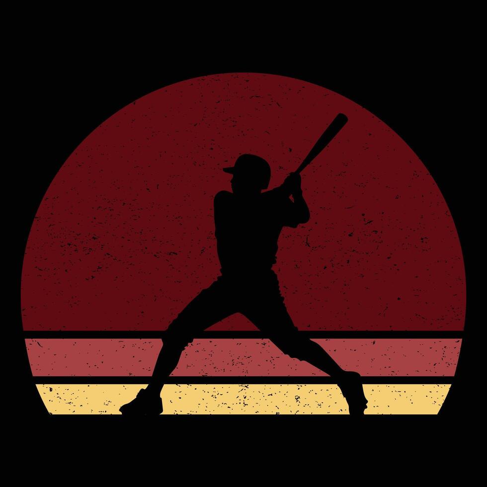 Retro Baseball Silhouette with Sunset Background vector