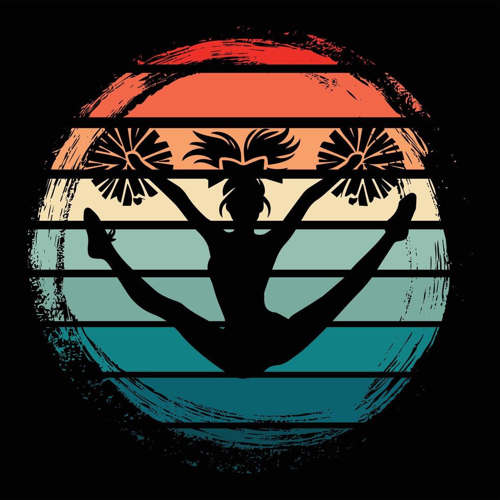 Cheer Sport Silhouette with Retro Cheerleading Sunset vector
