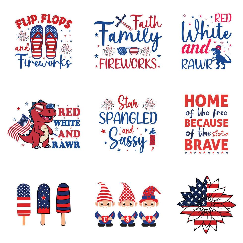 4th of July Typography Design Featuring USA Independence Day Graphic Elements vector