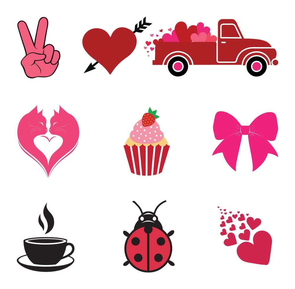 Collection of Valentines Day Clipart Illustration Design for DIY Projects vector