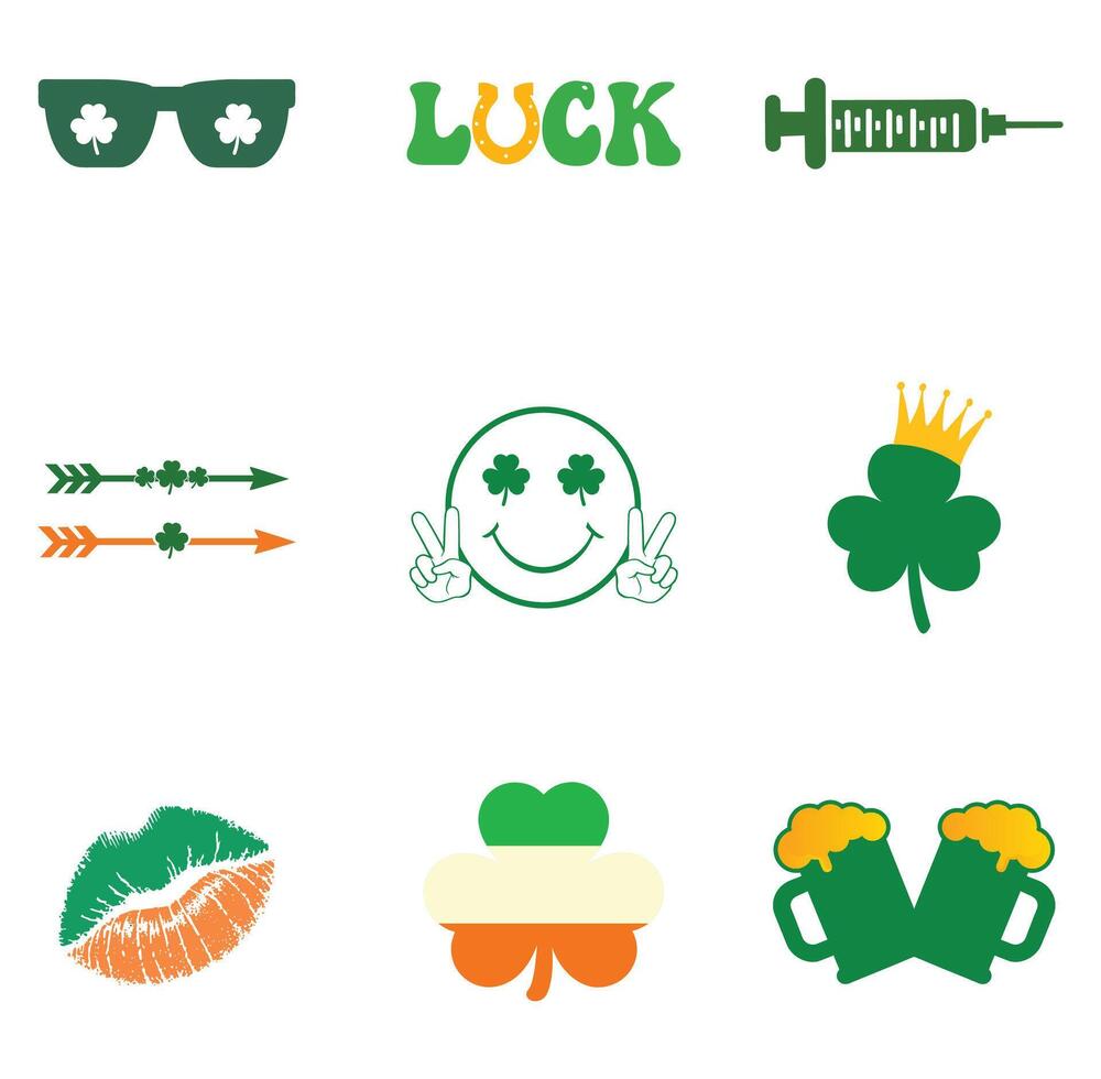 Colection of St. Patricks Day Clip Art with Shamrock and Green Elements vector