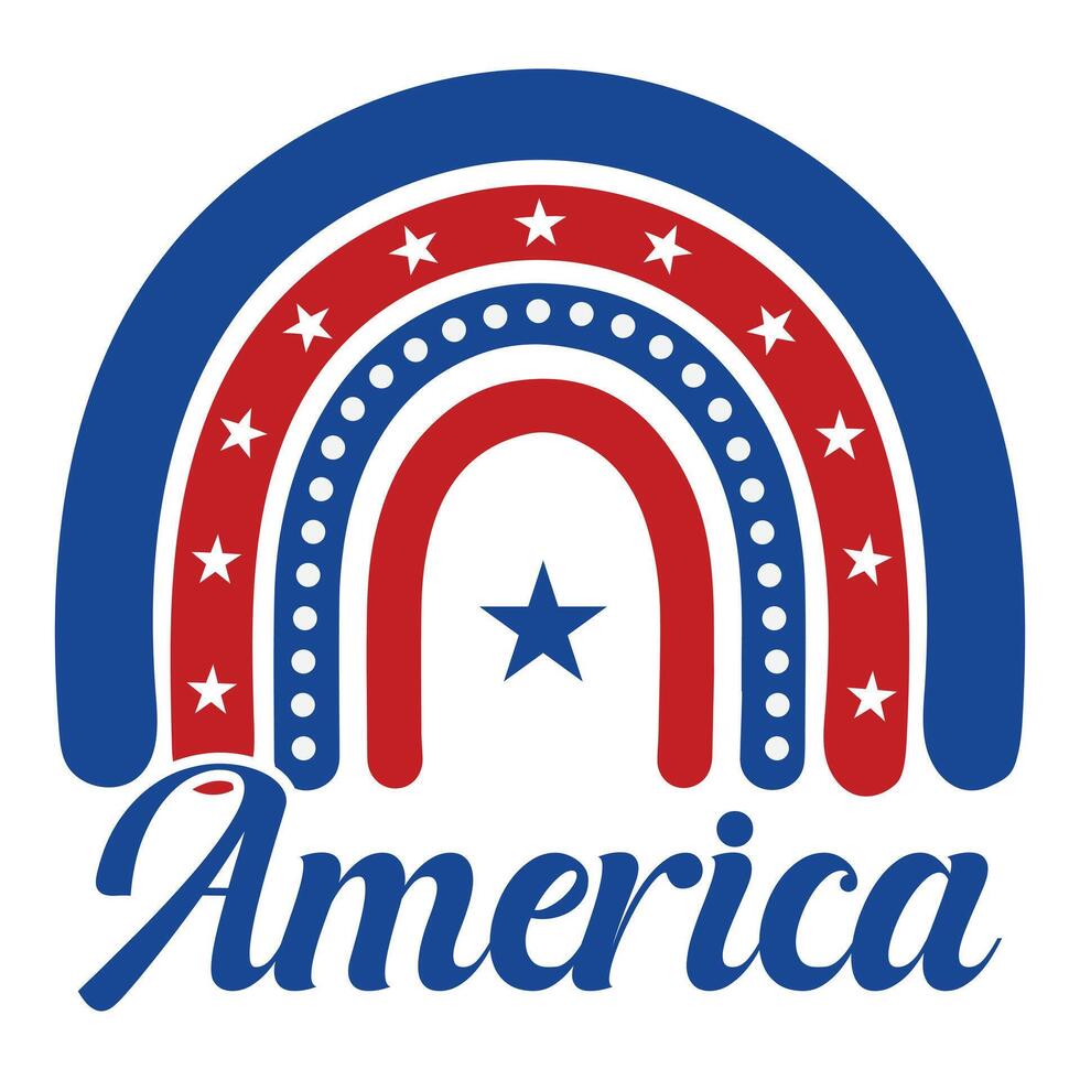 Rainbow 4th of July Typography Design with USA Independence Day Patriotic Illustration vector