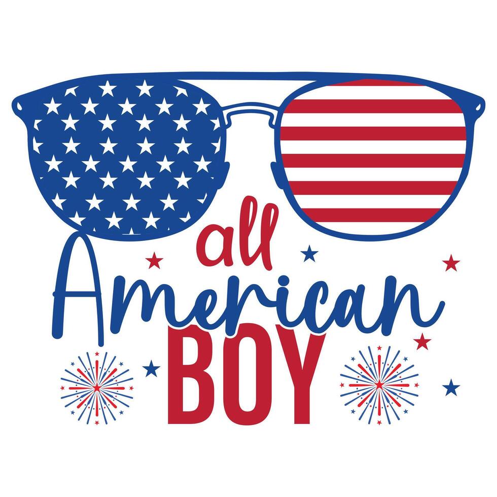 All American 4th of July Typography with USA Flag and Patriotic Illustration vector