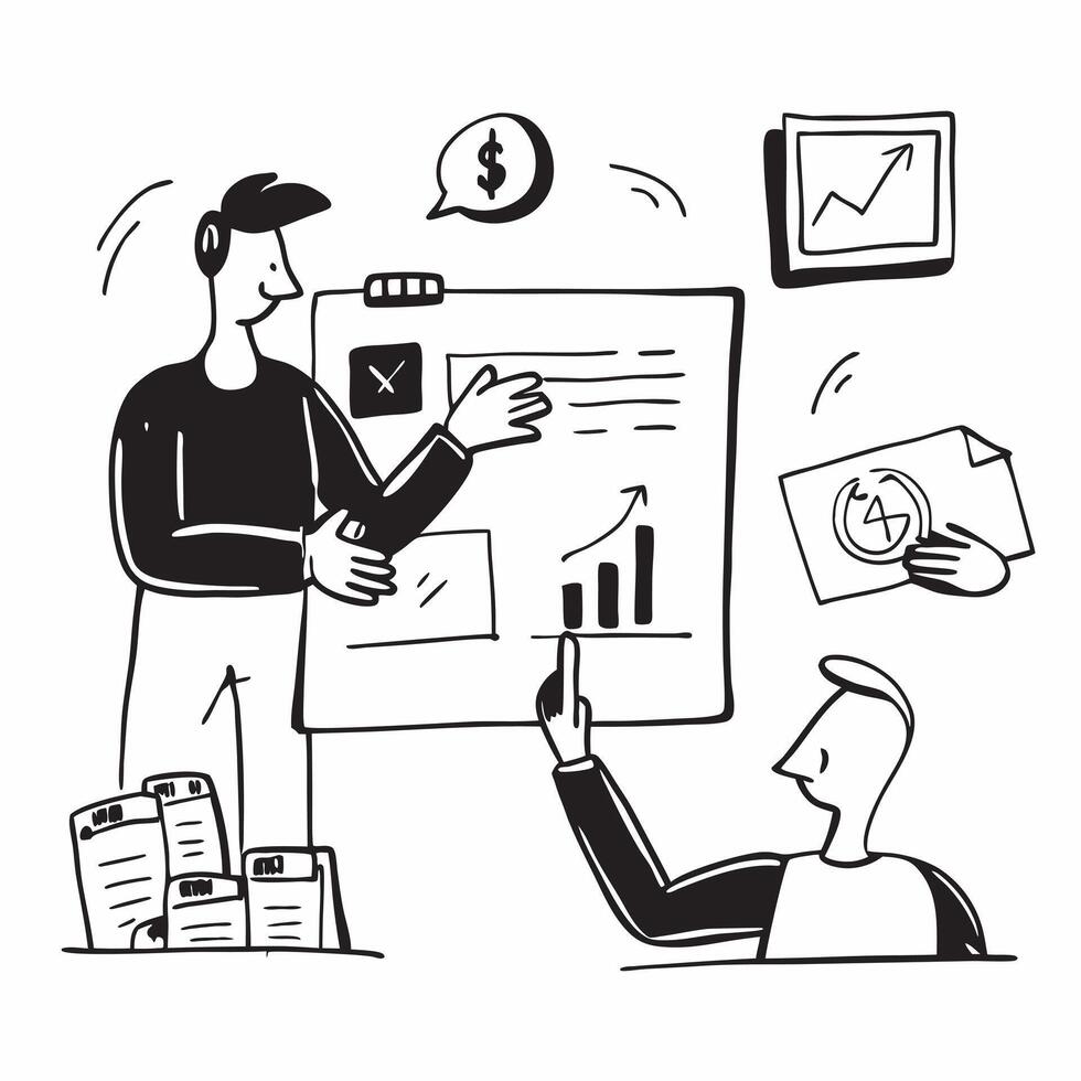 2D minimalize icon as CFO leading a financial review meeting concept as A icon illustration of a CFO leading a financial review meeting with financial reports and charts emphas Dynamics vector