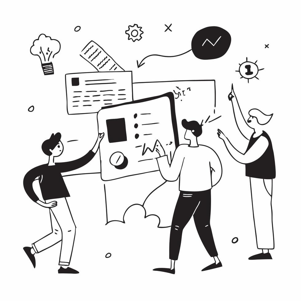 2D minimalize icon as Business team collaborating on a marketing strategy concept as A icon illustration of a business team collaborating on a marketing strategy using digital Dynamics vector