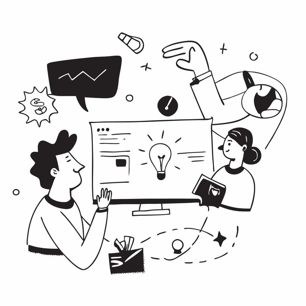 2D minimalize icon as Marketing team brainstorming innovative ideas concept as A icon illustration of a marketing team brainstorming innovative ideas in a creative workspace sh Dynamics vector