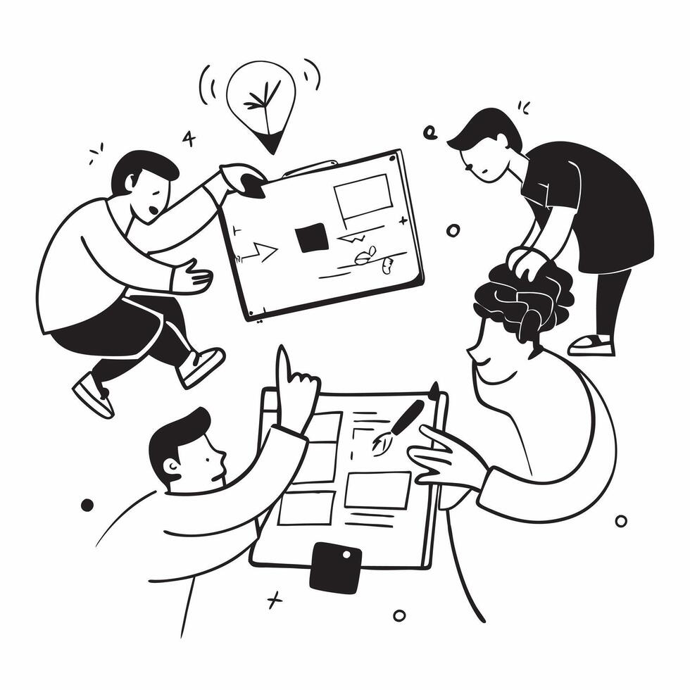 2D minimalize icon as Startup team collaborating on a business plan concept as A icon illustration of a startup team collaborating on a business plan using laptops and tablets Dynamics vector