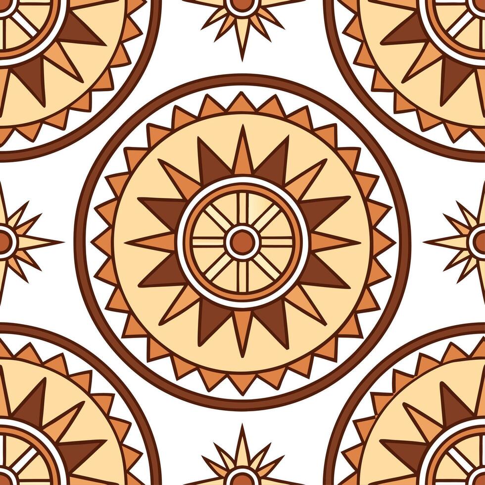 African Tribal Art seamless tile pattern with earthy tones and bold geometric shapes for cultural home decor concept as Earthy toned African tribal geometric shapes arranged seamle Dynamics vector