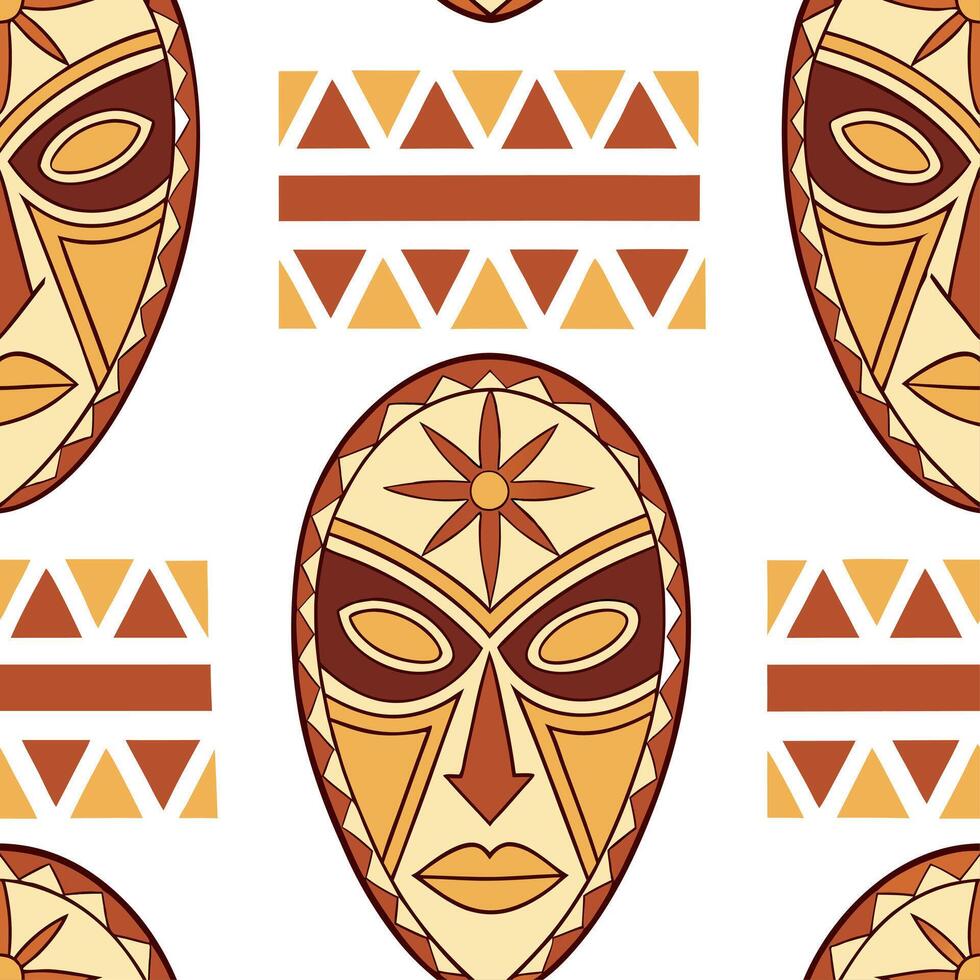 African tribal patterns and masks seamless tile pattern with earthy color palette concept as Earthy color palette highlights African tribal patterns and masks in seamless tile patt Dynamics vector