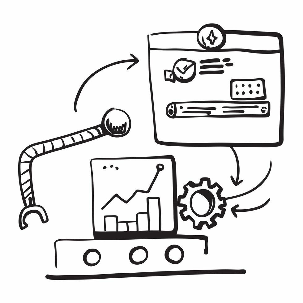AI data analysis and production line concept as An AI data analysis icon paired with a production line representing the analytical power of AI in manufacturing perfect for isolated Dynamics vector