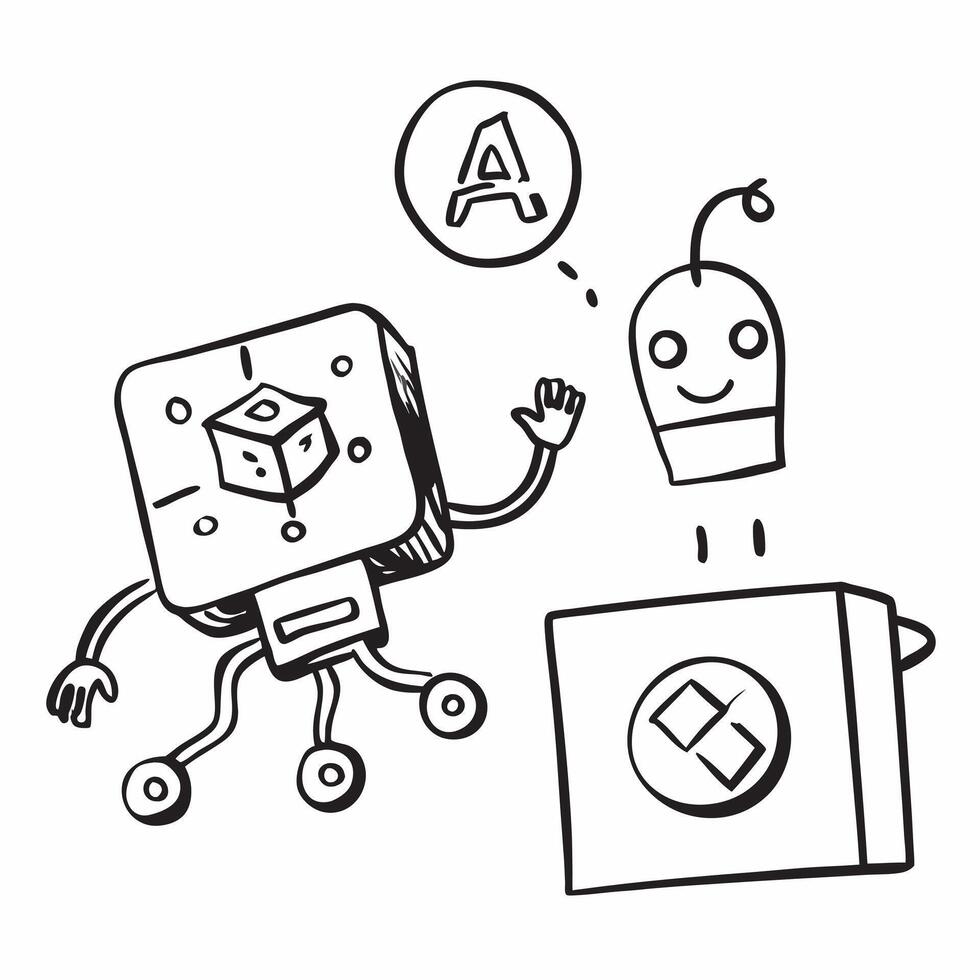AI robot and cryptocurrency concept as An AI robot icon paired with a cryptocurrency symbol representing the intersection of AI technology and digital currencies ideal for isolated Dynamics vector