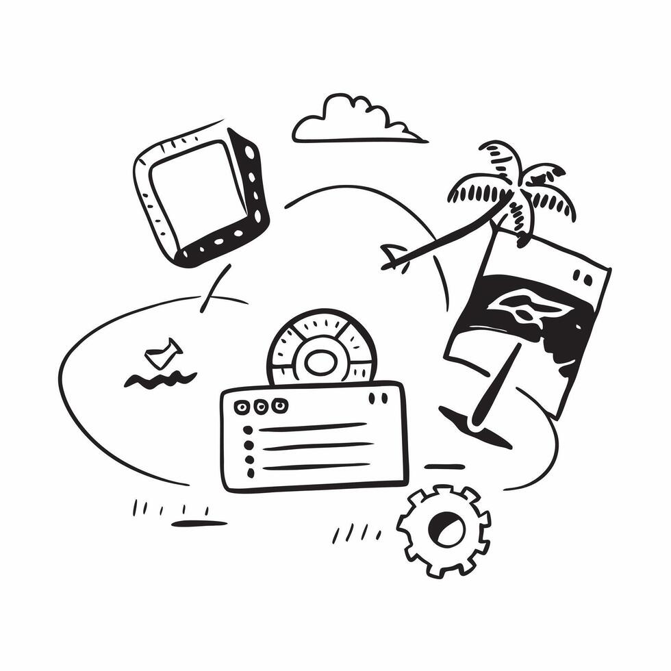 AI travel itinerary and beach holiday concept as An AI travel itinerary icon paired with a beach holiday icon representing the integration of AI in planning and managing beach vaca Dynamics vector