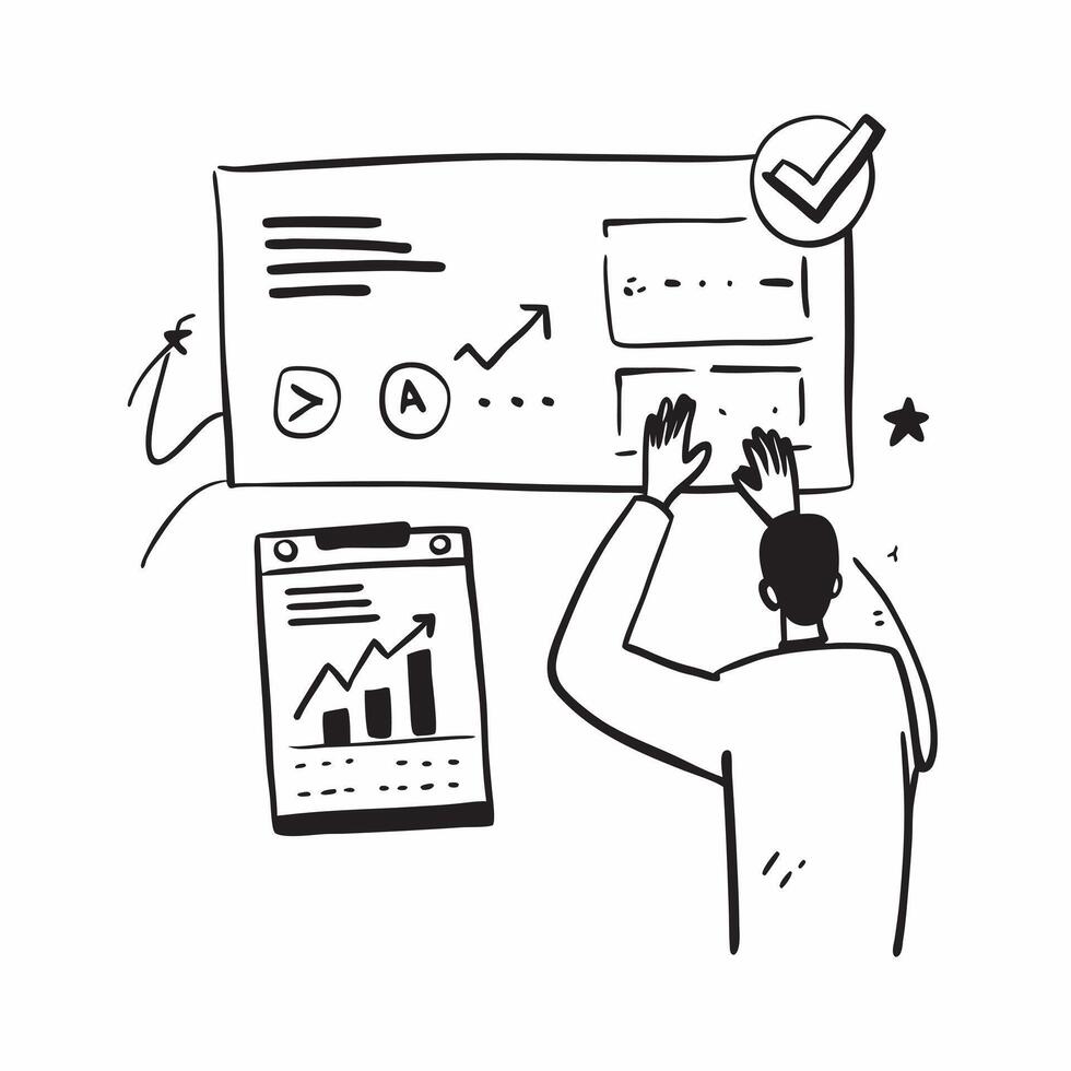 Analyst with vendor rating system concept as An analysts profile blended with a vendor rating system symbolizing the systematic approach to vendor evaluation Ideal for business an Dynamics vector