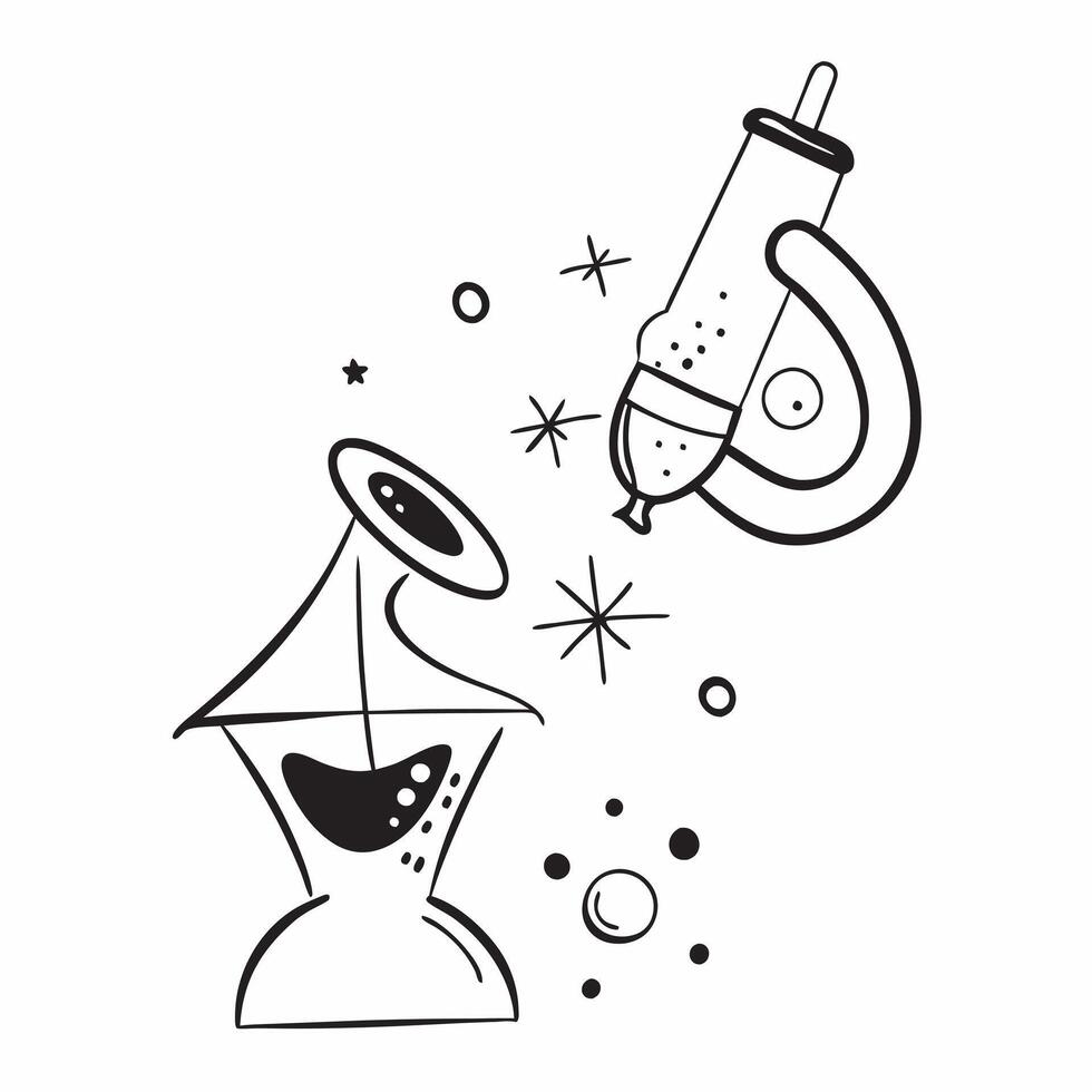 Atom and Microscope with Science Wording concept as A vibrant illustration of an atom and a microscope symbolizing science and research The word Science is prominently displayed e Dynamics vector