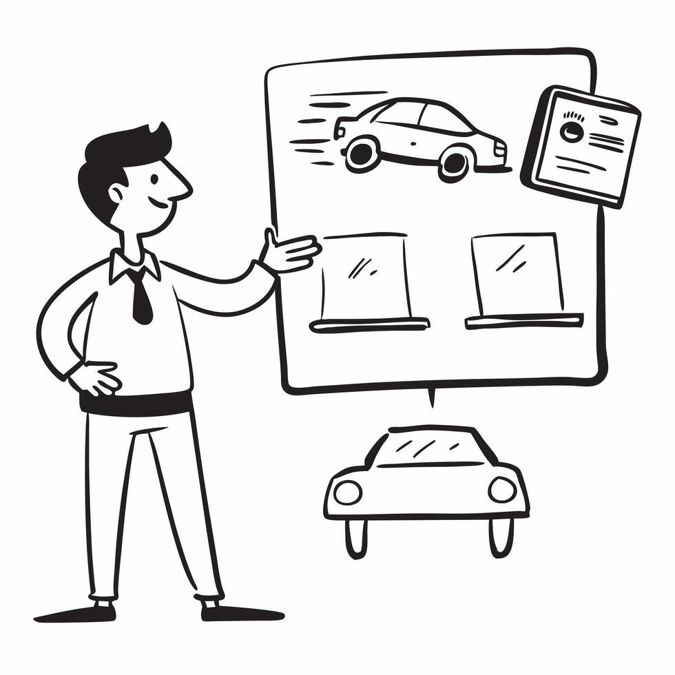 Automotive ambassador presenting a mockup automotive board in a shopping mall concept as An automotive ambassador presents a mockup automotive board in a shopping mall highlighting Dynamics vector