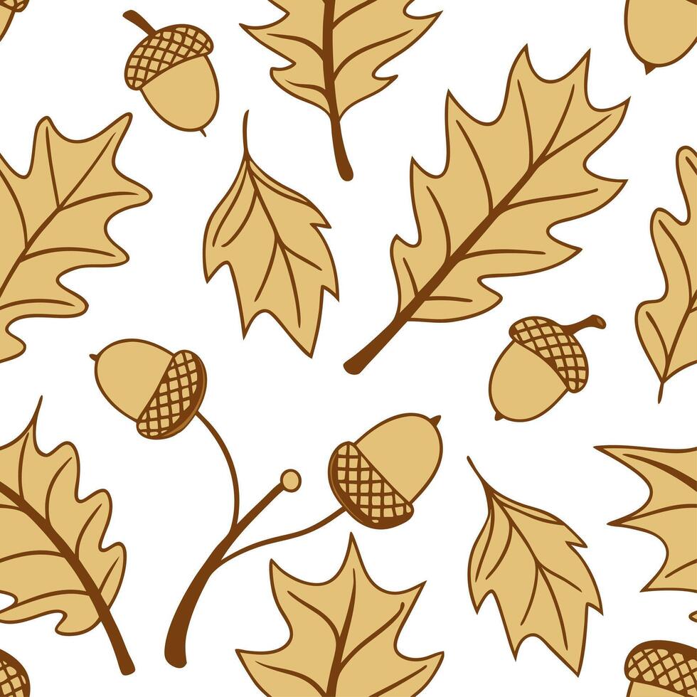 Autumn harvest seamless pattern with golden leaves and acorn clusters for an elegant seasonal design concept as Elegant autumn harvest pattern featuring golden leaves and acorn clu Dynamics vector