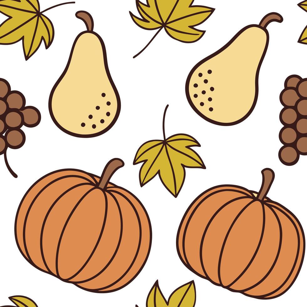 Autumn harvest seamless pattern with pears grapes and pumpkins for a bountiful seasonal harvest aesthetic concept as Bountiful autumn harvest pattern with pears grapes and pumpkins Dynamics vector