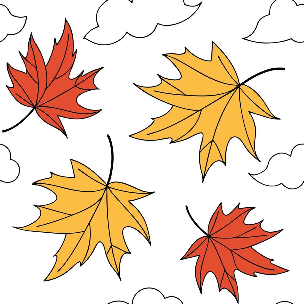 Autumn leaves seamless pattern with falling leaves and wind swept textures for a dynamic natural look concept as Falling autumn leaves pattern with wind swept textures and dynamic Dynamics vector