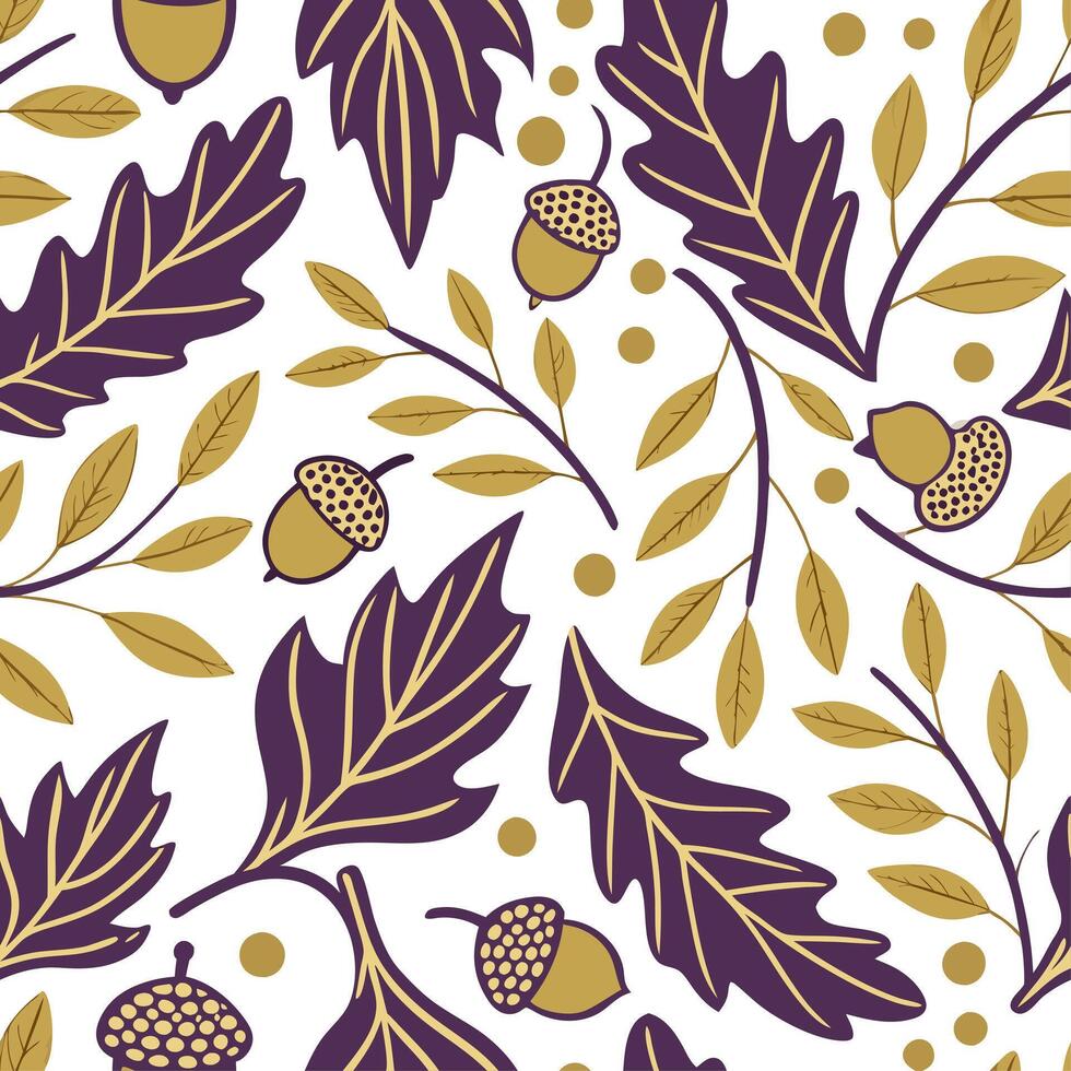 Autumn seamless pattern with deep purple gold and green tones for an elegant harvest inspired look concept as Elegant autumn pattern with purple gold and green tones perfect for a Dynamics vector