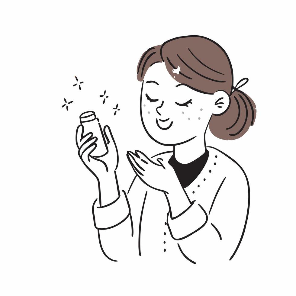 Beauty influencer using a mockup micellar water concept as A beauty influencer uses a mockup micellar water showcasing its gentle and effective cleansing properties Perfect for sk Dynamics vector
