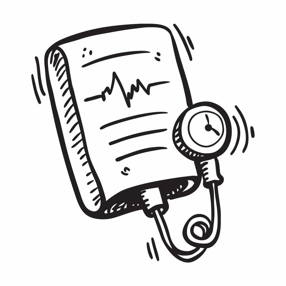 Blood Pressure Cuff and Heartbeat Symbol with Blood Pressure Wording concept as A detailed illustration of a blood pressure cuff and a heartbeat symbol perfect for health monitorin Dynamics vector