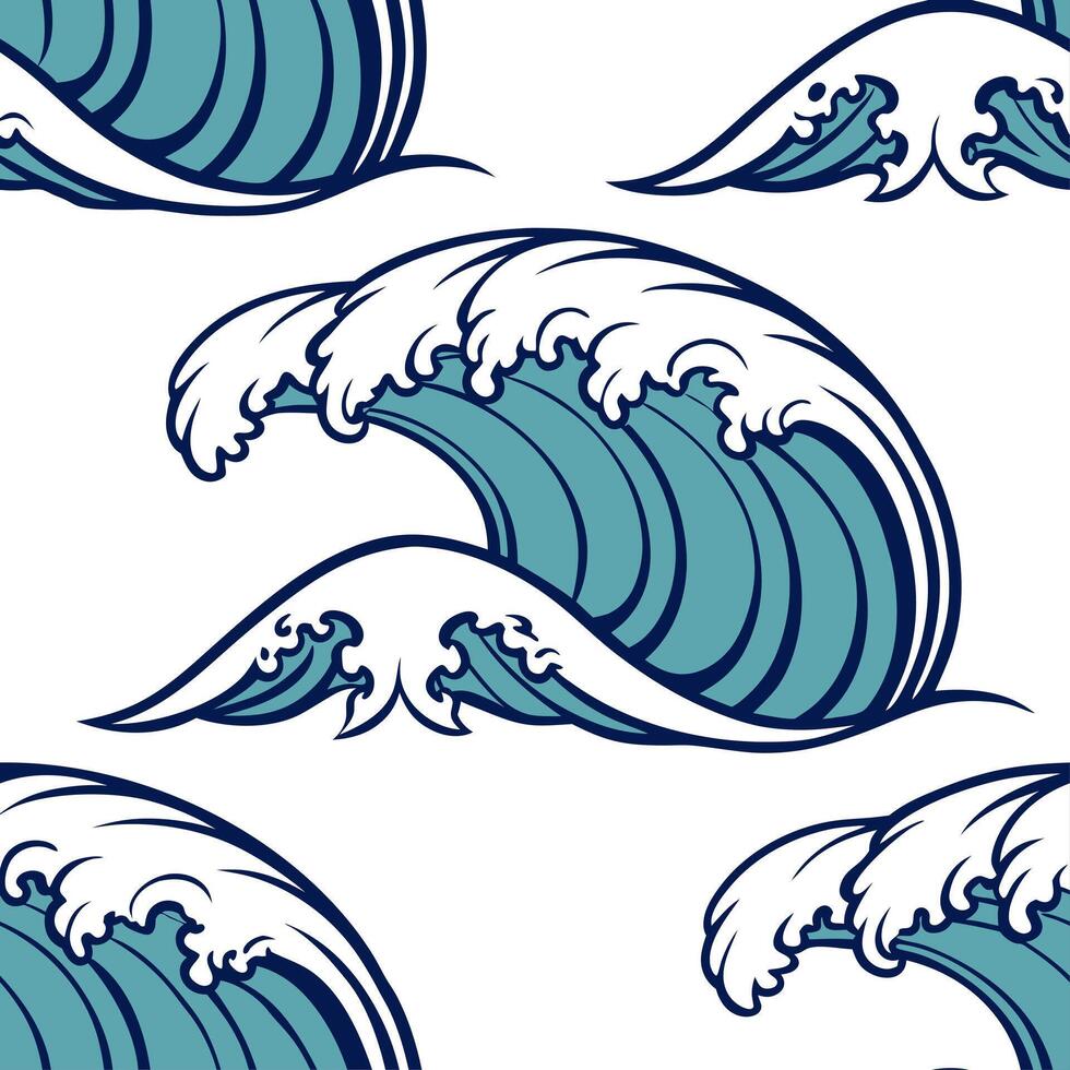 Bold summer waves seamless pattern with vibrant crashing waves and high contrast colors for energetic designs concept as Energetic summer waves pattern with bold crashing waves and Dynamics vector