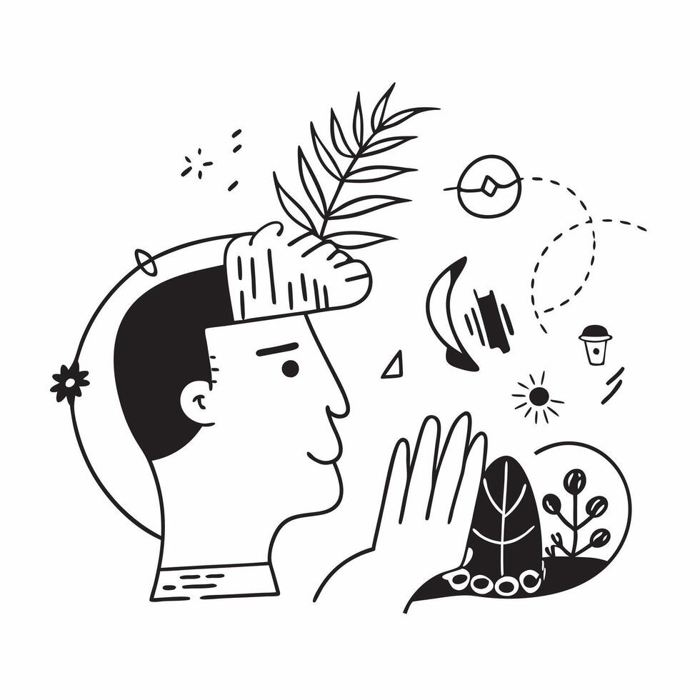 Botanist with tropical rainforest concept as A botanists profile blended with a tropical rainforest symbolizing the study and appreciation of plant life Perfect for environmental Dynamics vector