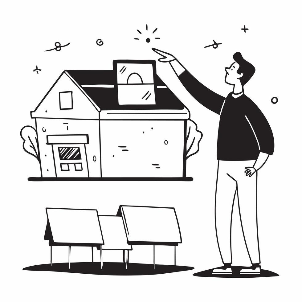 Brand ambassador showcasing a mockup house for sale with a rooftop terrace concept as A brand ambassador showcases a mockup house for sale with a rooftop terrace highlighting the o Dynamics vector