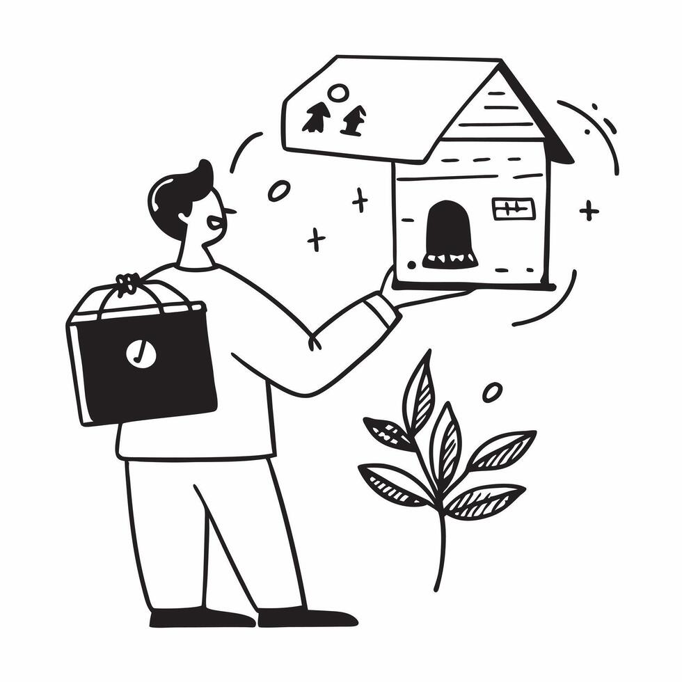 Brand ambassador showcasing a mockup eco friendly house for sale concept as A brand ambassador showcases a mockup eco friendly house for sale focusing on sustainable features and g Dynamics vector