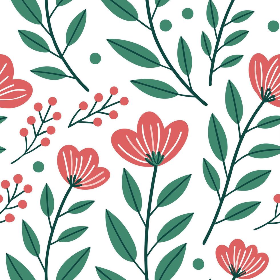 Bright spring floral seamless pattern with bold petals and vibrant greens for energetic lively designs concept as Energetic spring floral pattern with bold petals and vibrant green Dynamics vector