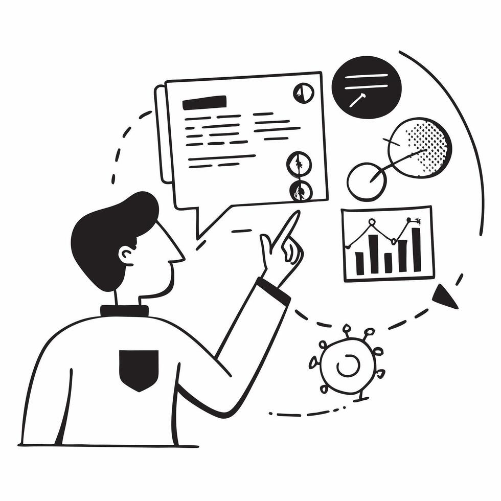 Business analyst with AI data analysis concept as A business analysts profile blended with AI data analysis representing AIs role in business intelligence and data driven decisions Dynamics vector