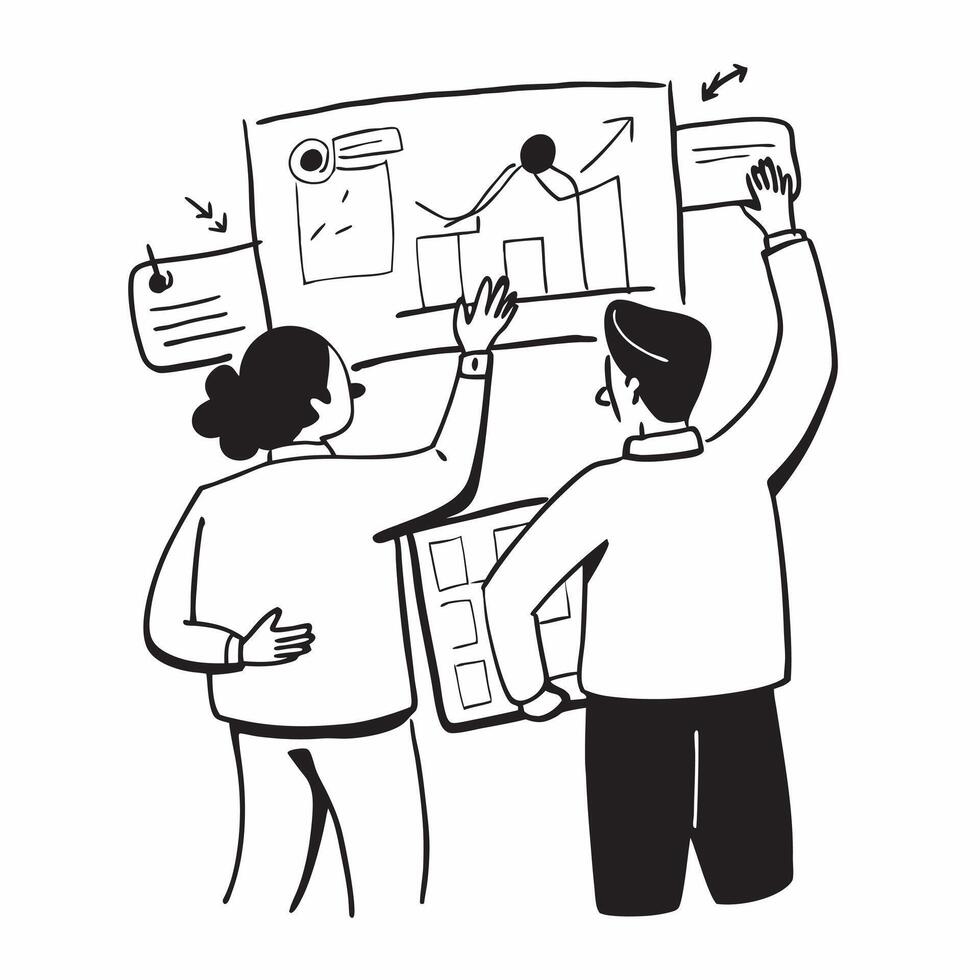 Business leaders collaborating on strategy development concept as A icon illustration of business leaders collaborating on strategy development using digital whiteboards and char Dynamics vector