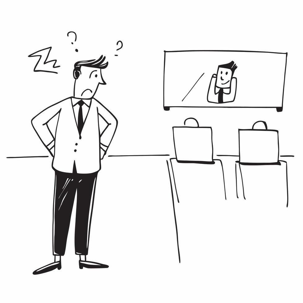 Businessman standing in front of an empty conference room appearing contemplative concept as A businessman in a suit standing in front of an empty conference room looking contempla Dynamics vector