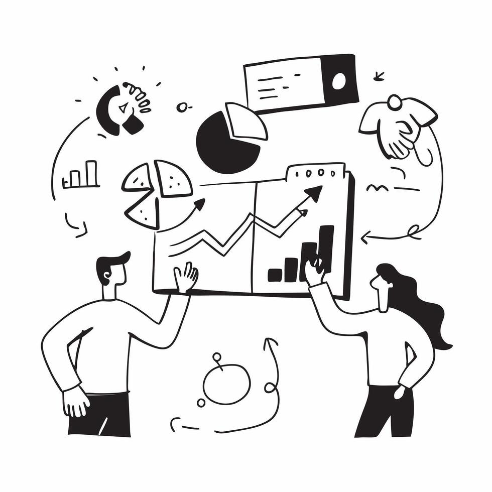 Business team collaborating on a sustainability initiative concept as A icon illustration of a business team collaborating on a sustainability initiative using charts and digital Dynamics vector
