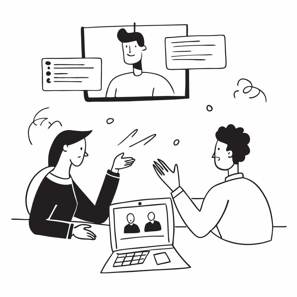Business team having a conference meeting concept as A icon illustration of a business team having a conference meeting using a 3 color scheme to highlight remote col Dynamics vector