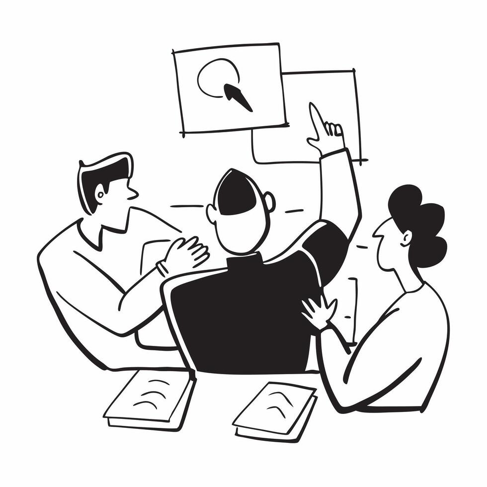 Business team having a meeting in a modern office concept as A icon illustration of a business team having a meeting in a modern office using a 3 color tone to highlight professi Dynamics vector