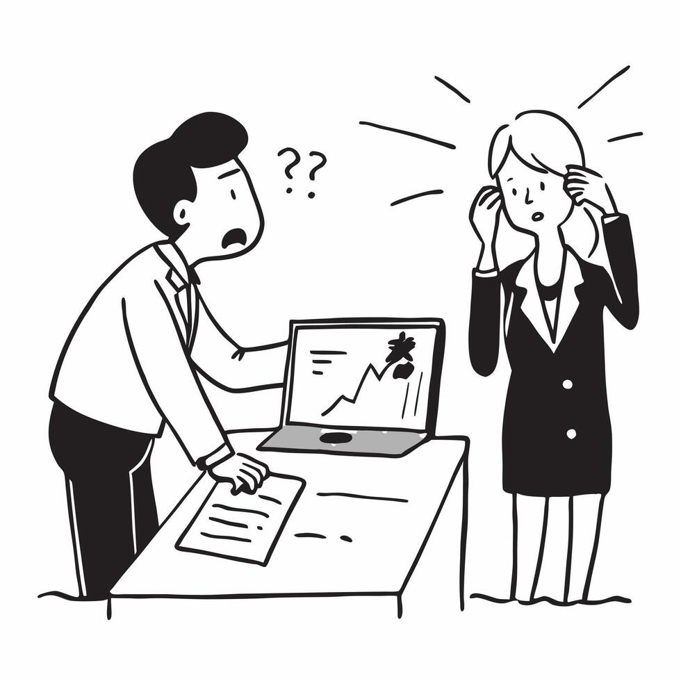 Businesswoman looking at a failed tech partnership appearing disappointed concept as A businesswoman in a suit looking at a failed tech partnership report on her desk appearing dis Dynamics vector
