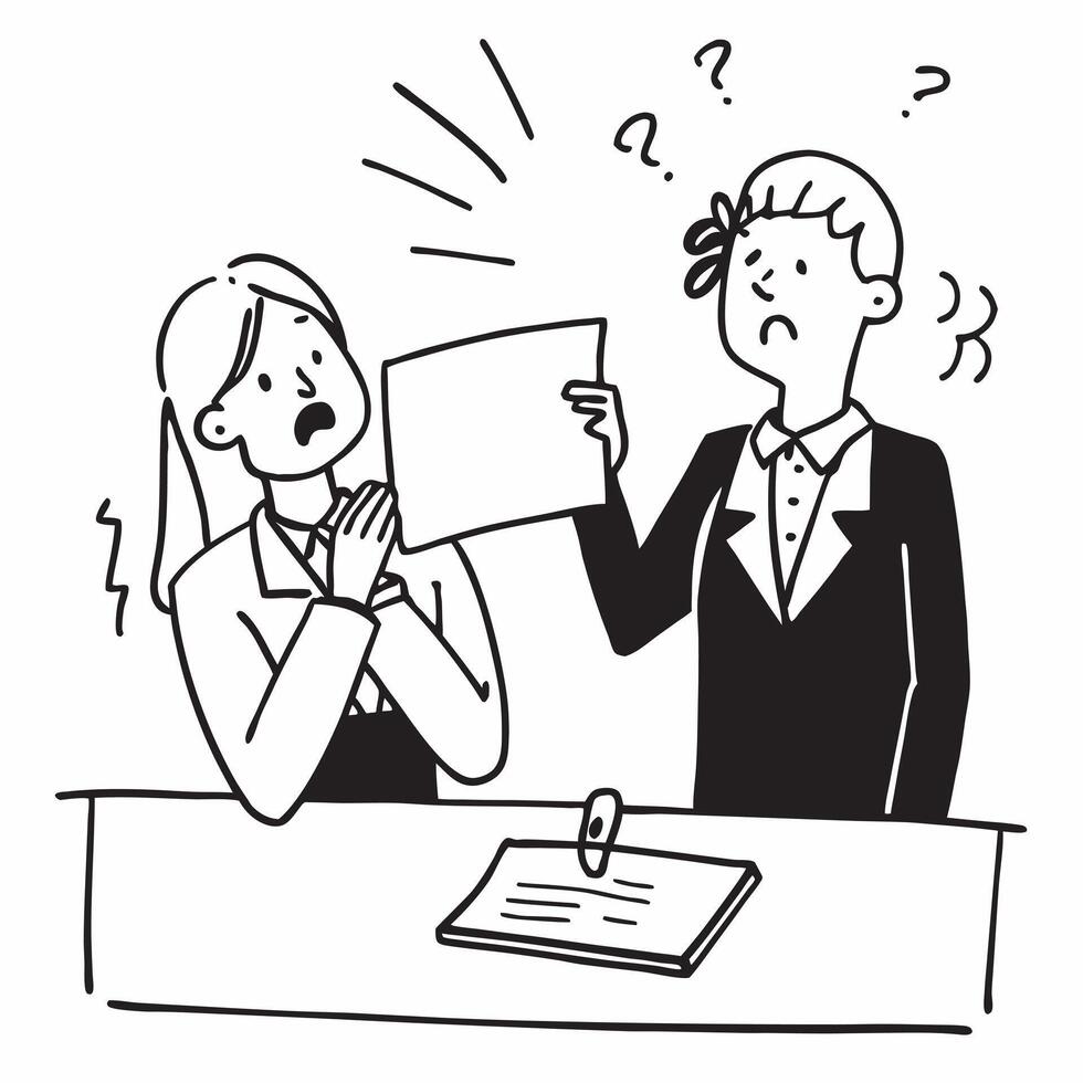 Businesswoman looking at a failed contract negotiation appearing disappointed concept as A businesswoman in a formal suit looking at a failed contract negotiation document on her d Dynamics vector