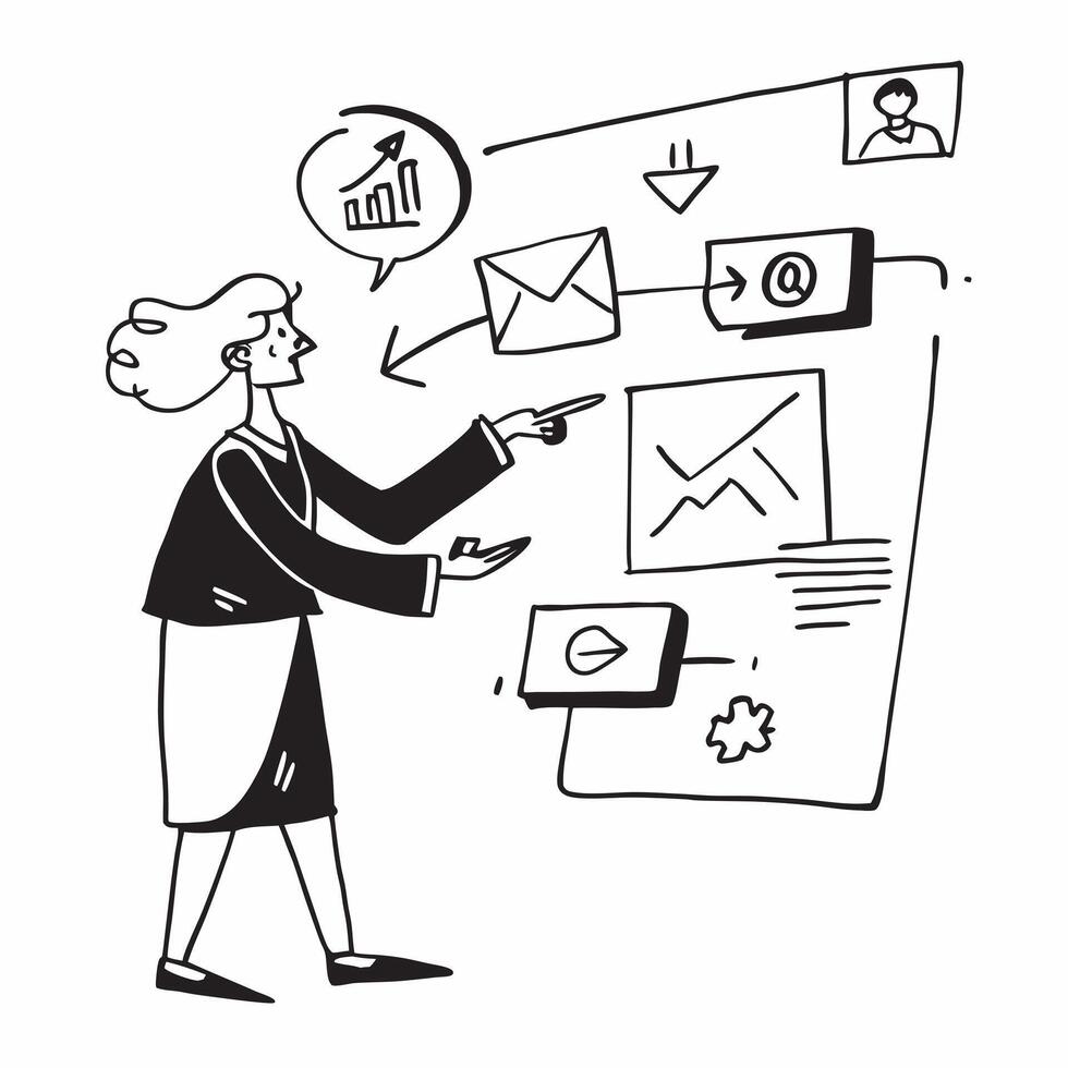 Businesswoman with email interface concept as A businesswomans profile blended with an email interface symbolizing communication and professional correspondence Ideal for business Dynamics vector