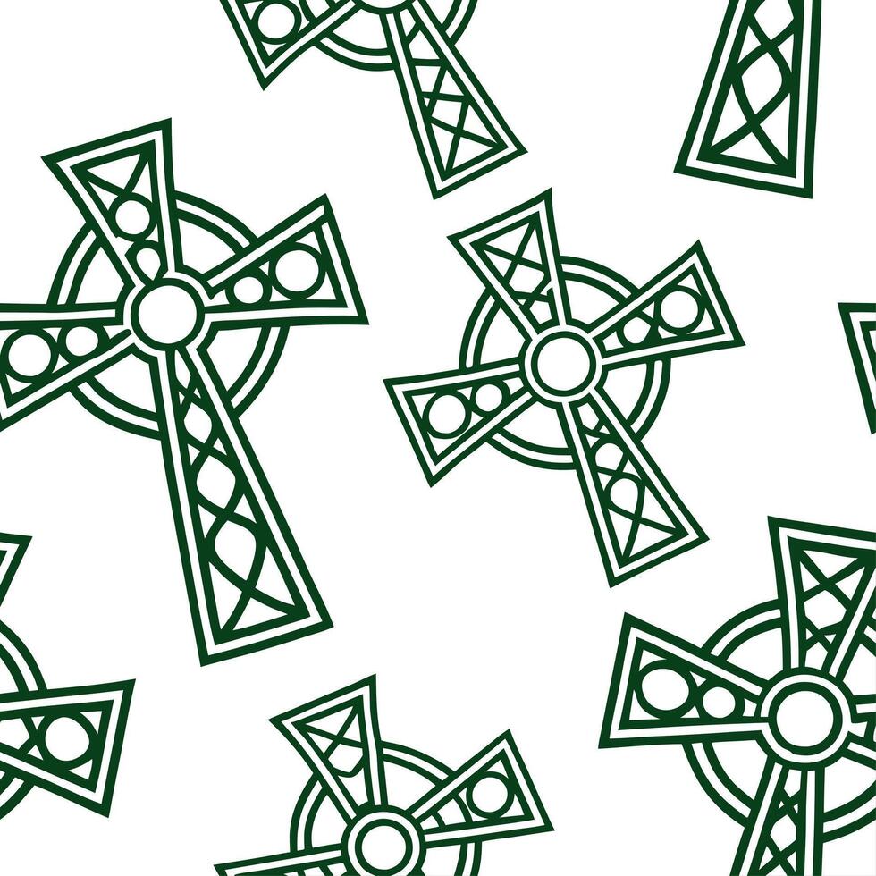 Celtic Crosses seamless tile pattern with green hues and traditional interwoven designs for Irish decor concept as Green toned Celtic crosses arranged seamlessly with traditional i Dynamics vector