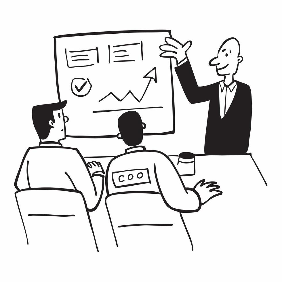 CFO leading a discussion on stock valuation methods concept as A CFO in a conference room leading a discussion on stock valuation methods using a whiteboard and markers showcasing Dynamics vector