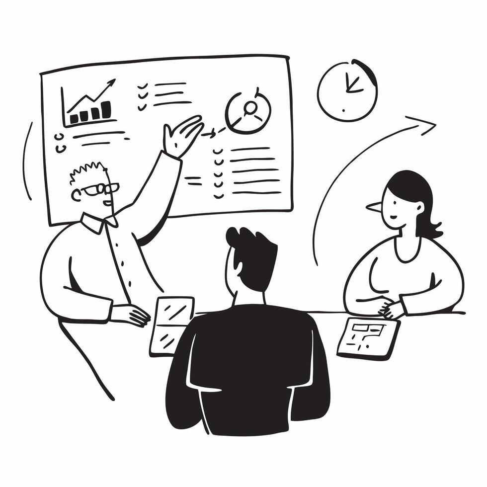 CFO leading a hybrid financial review meeting concept as A CFO leading a hybrid financial review meeting with financial reports displayed in the office and shared online highlighti Dynamics vector