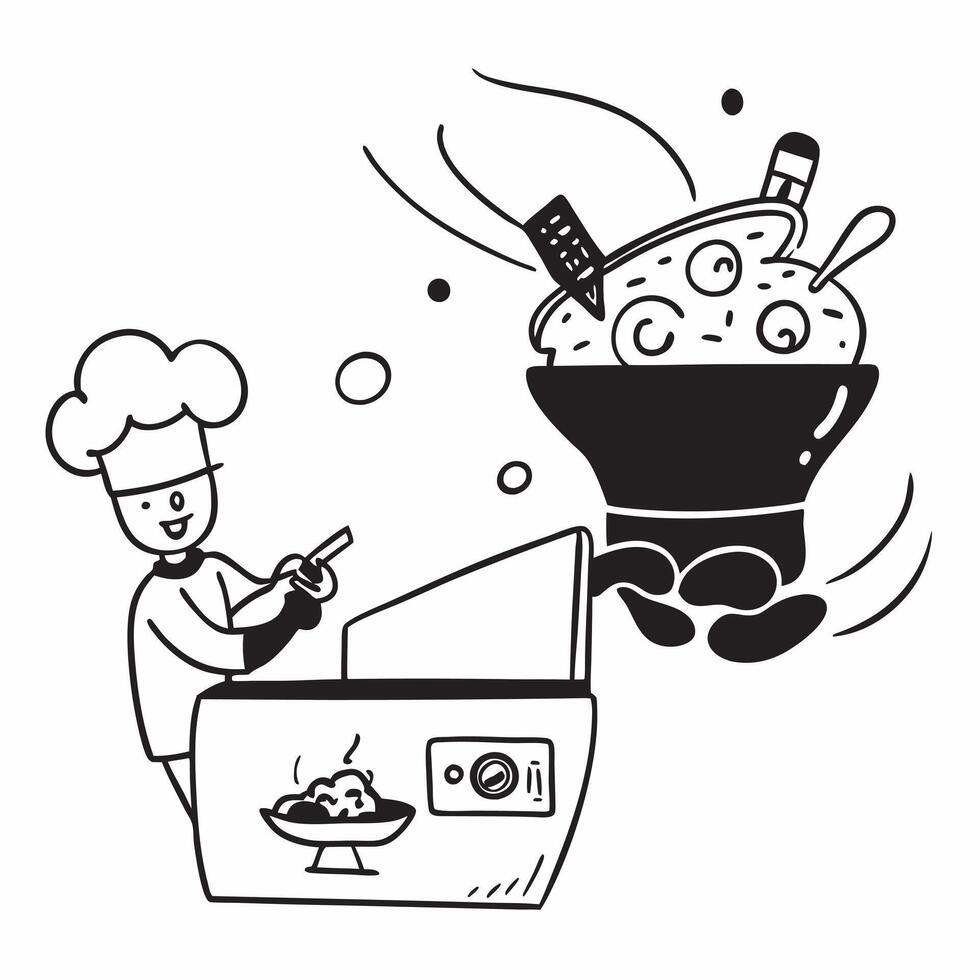 Chef preparing a glossy dish for World Food Day celebration concept as Camera movement Zoom into the glossy dish prepared by the chef Scene A gourmet kitchen with high end applian Dynamics vector
